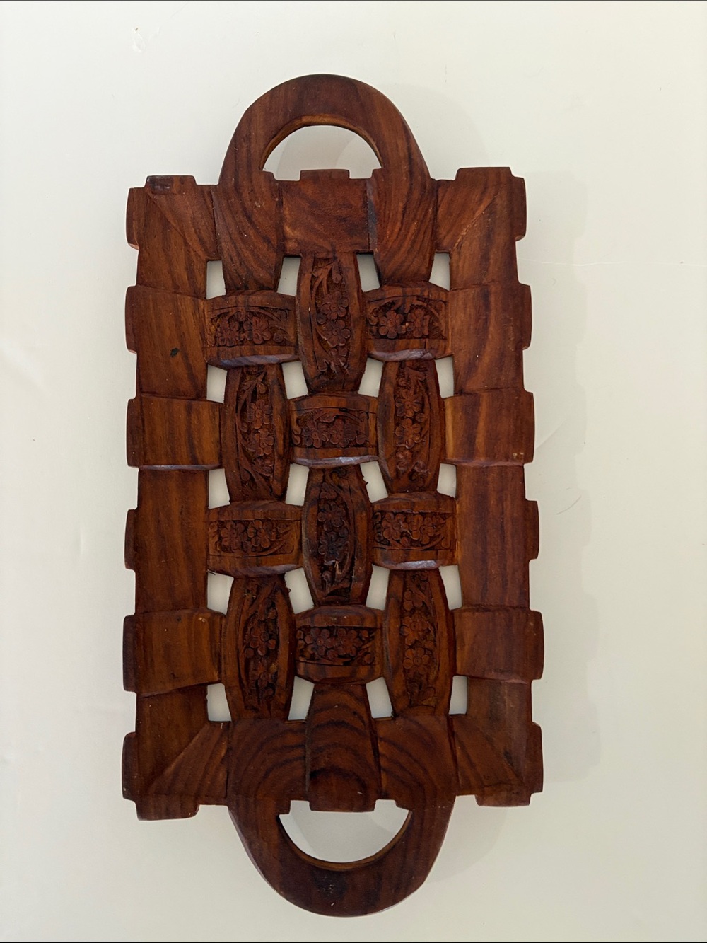 Vintage Handled Carved Wood Tray